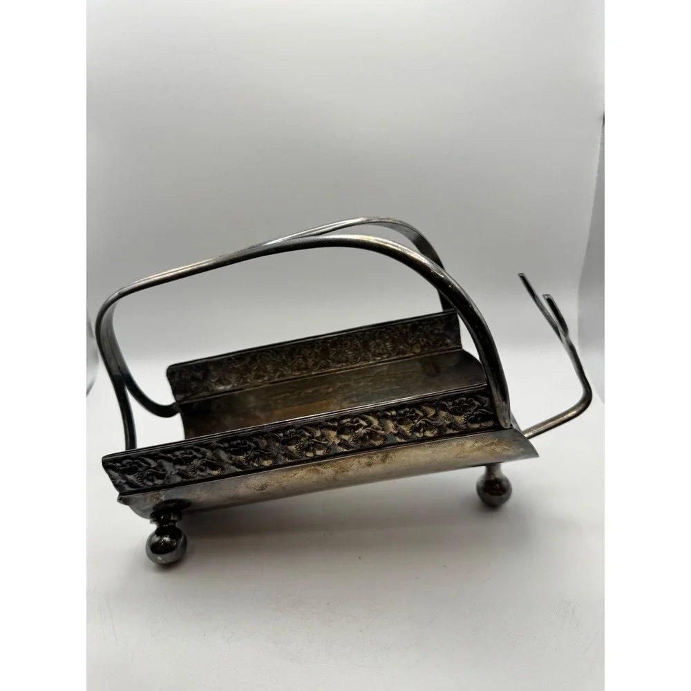 Antique‎ Silver Plated Serving Basket Ornate Floral Trim Footed Handle